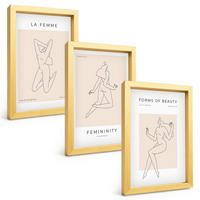 BILDER SET 3er Set - 20x30 cm Goldrahmen - Poster mit minimalistischen Frauensilhouetten - Goldfarben, Kunststoff (20/30cm) - TULUP