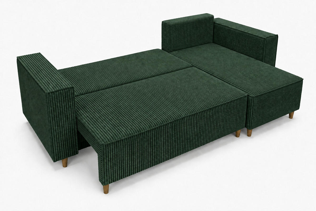 ECKSOFA mit Schlaffunktion und Bettkasten Rio, Ecksofa Cordstoff Grün, Ottomane Universal, 249x142 cm - Grün, Textil (249/142cm) - Marpur