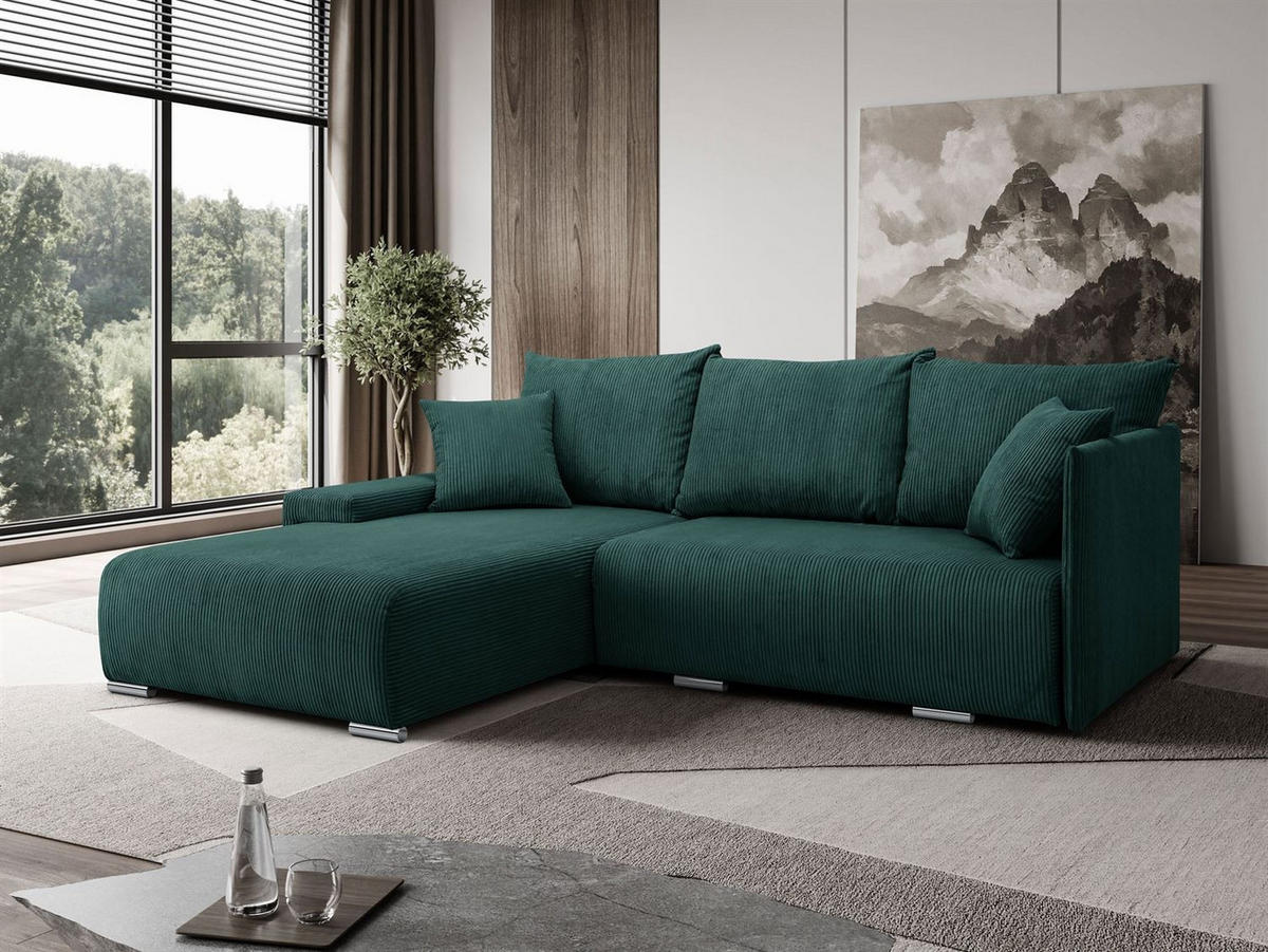 ECKSOFA LAVIO L mit Schlaffunktion und Bettzeugkasten Linke - Grün, Textil (246/188cm) - Lookway