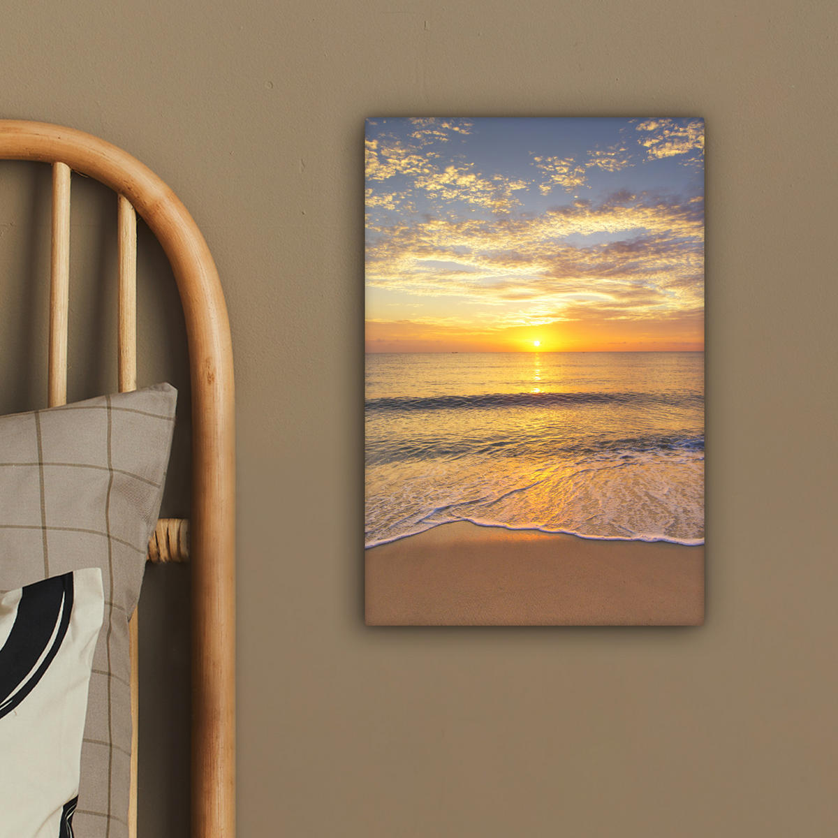 LEINWANDBILD Strand - Sonnenuntergang - Meer 20x30 cm - Gelb, Textil (20/30cm) - MuchoWow