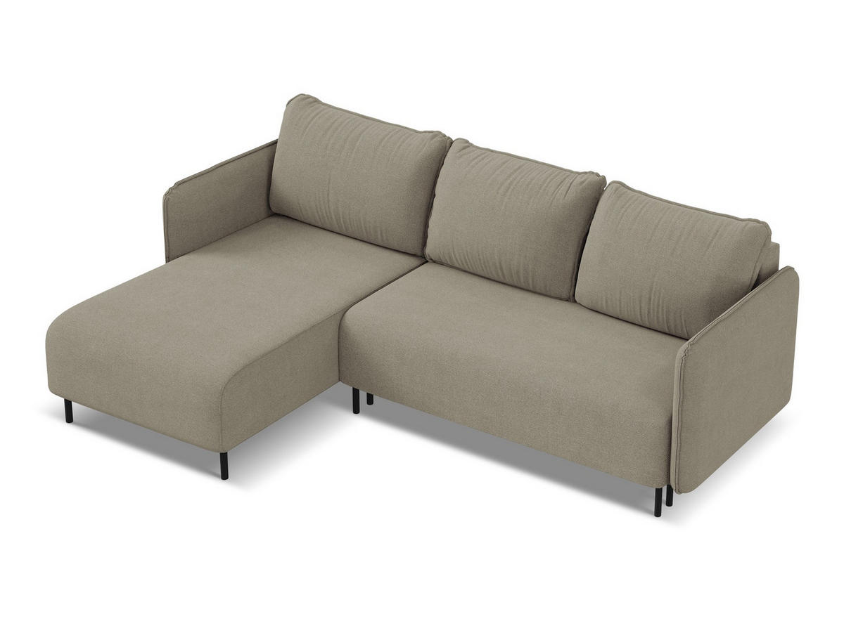 ECKSOFA mit Schlaffunktion Strukturstoff Stoff Beige - Beige/Schwarz, Holz/Textil (162/236cm) - Makamii