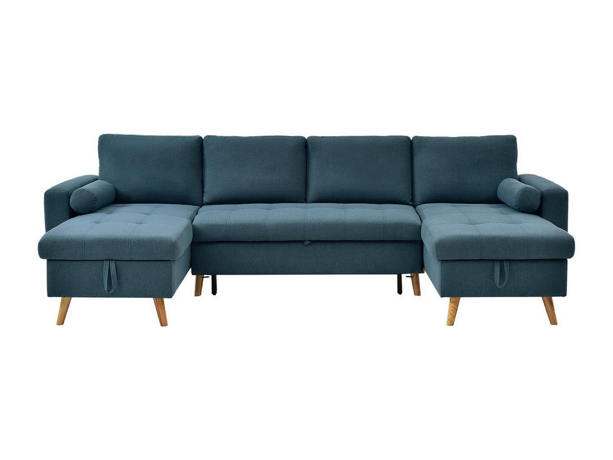 PANORAMA-ECKSOFA mit Schlaffunktion – Stoff – Türkisblau – KORI - Blau, Textil (146/288cm) - Vente-Unique
