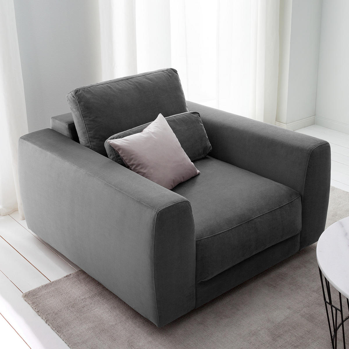 SESSEL - Schwarz/Grau, Kunststoff/Textil (116/80/117cm) - home24