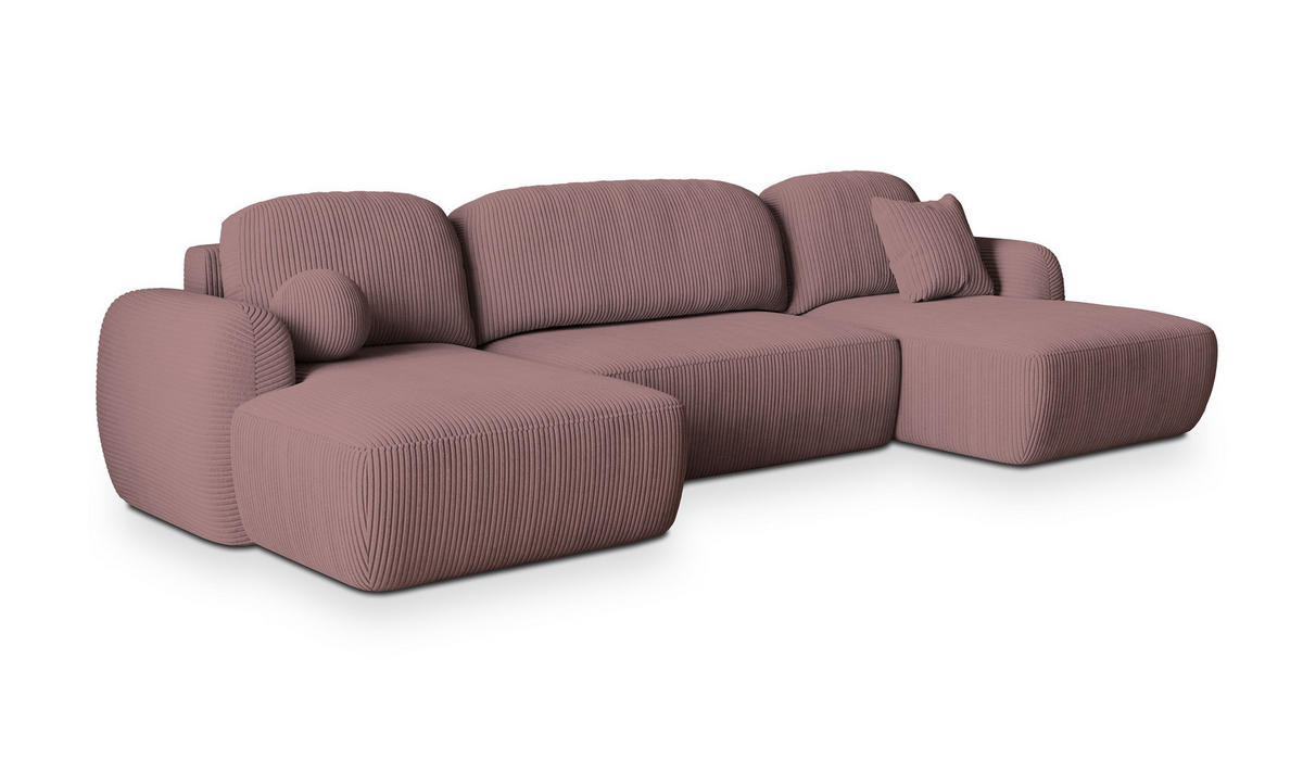 WOHNLANDSCHAFT SAVONA P Lila Kordstoff mit Schlaffunktion - Lila, Holz (350/90/148cm) - MASSENO