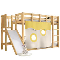 ETAGENBETT 90/200 cm aus Kiefer und MDF mit Treppe, Rutsche und Bettvorhang Natur - Naturfarben, Holzwerkstoff (90/200cm) - Modenvie