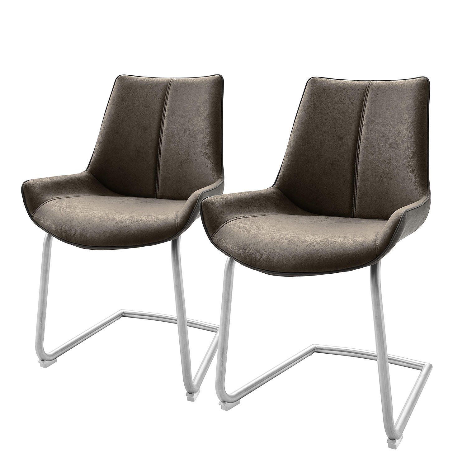 FREISCHWINGER - 2er-Set - Kunstleder - Grau, Kunststoff/Textil (54/89/60cm) - home24