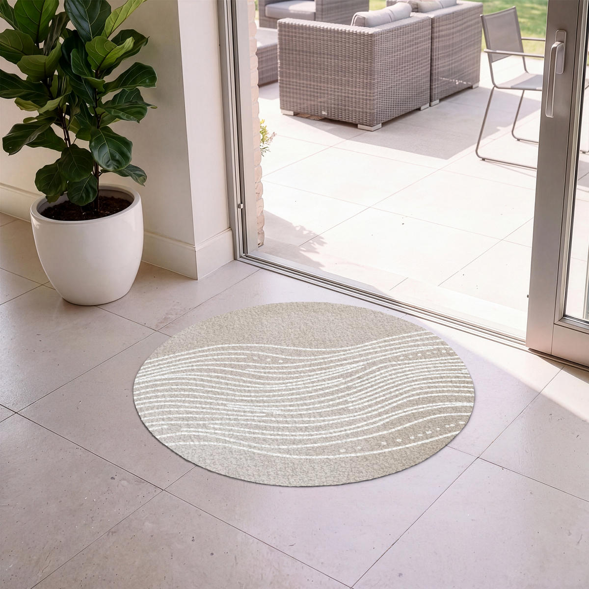 ROHOŽKA Vlnité linie - Plynulé - Pískové barvy 90x90 cm - béžová, textil/umělá hmota (90/0.4cm) - MuchoWow
