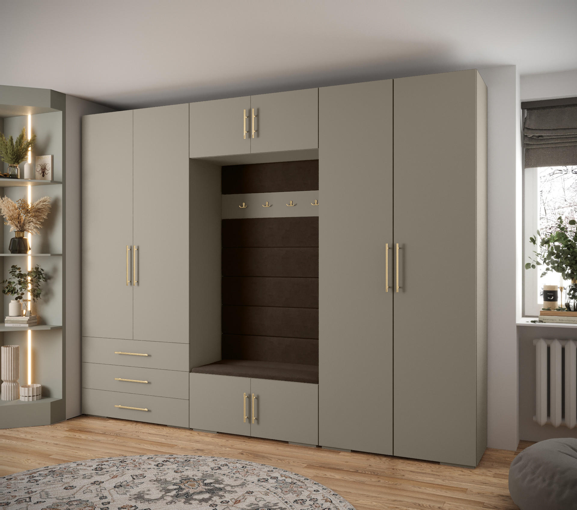 GARDEROBEN-SET 236,7/300/47 - Kaschmir/Goldfarben, Holz/Kunststoff (300/236.7/47cm) - Abiks Möbel