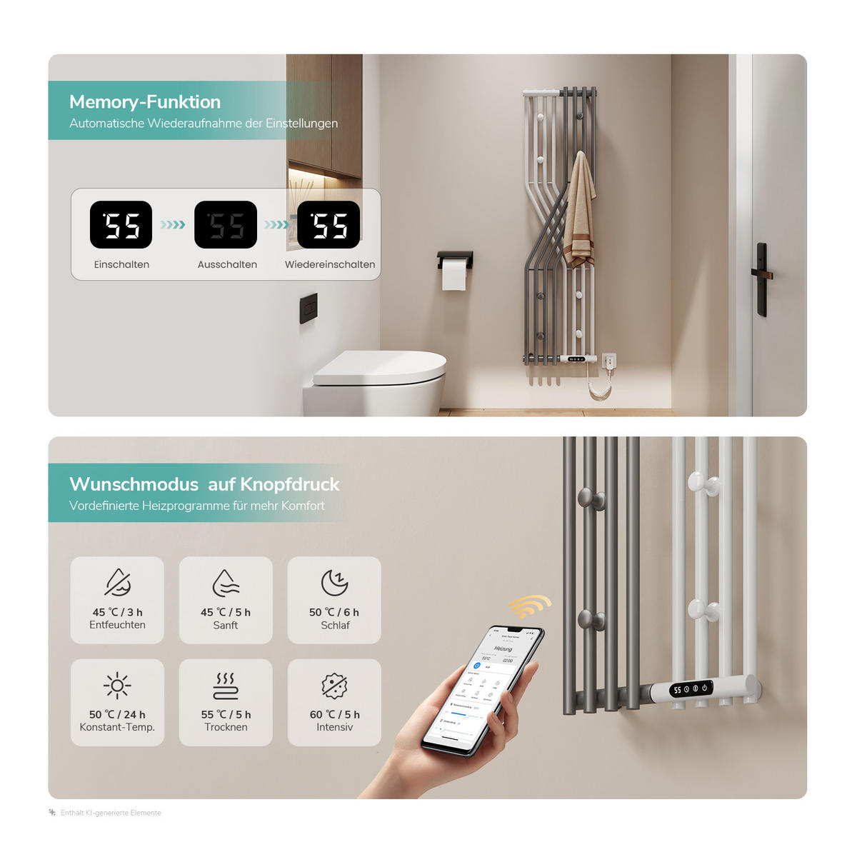 HEIZKÖRPER Elektrisch Thermostat & App-Steuerung Anthrazit-Weiß 140/37,5 cm - Anthrazit/Weiß, Metall (37.5/140/15.7cm) - EMKE