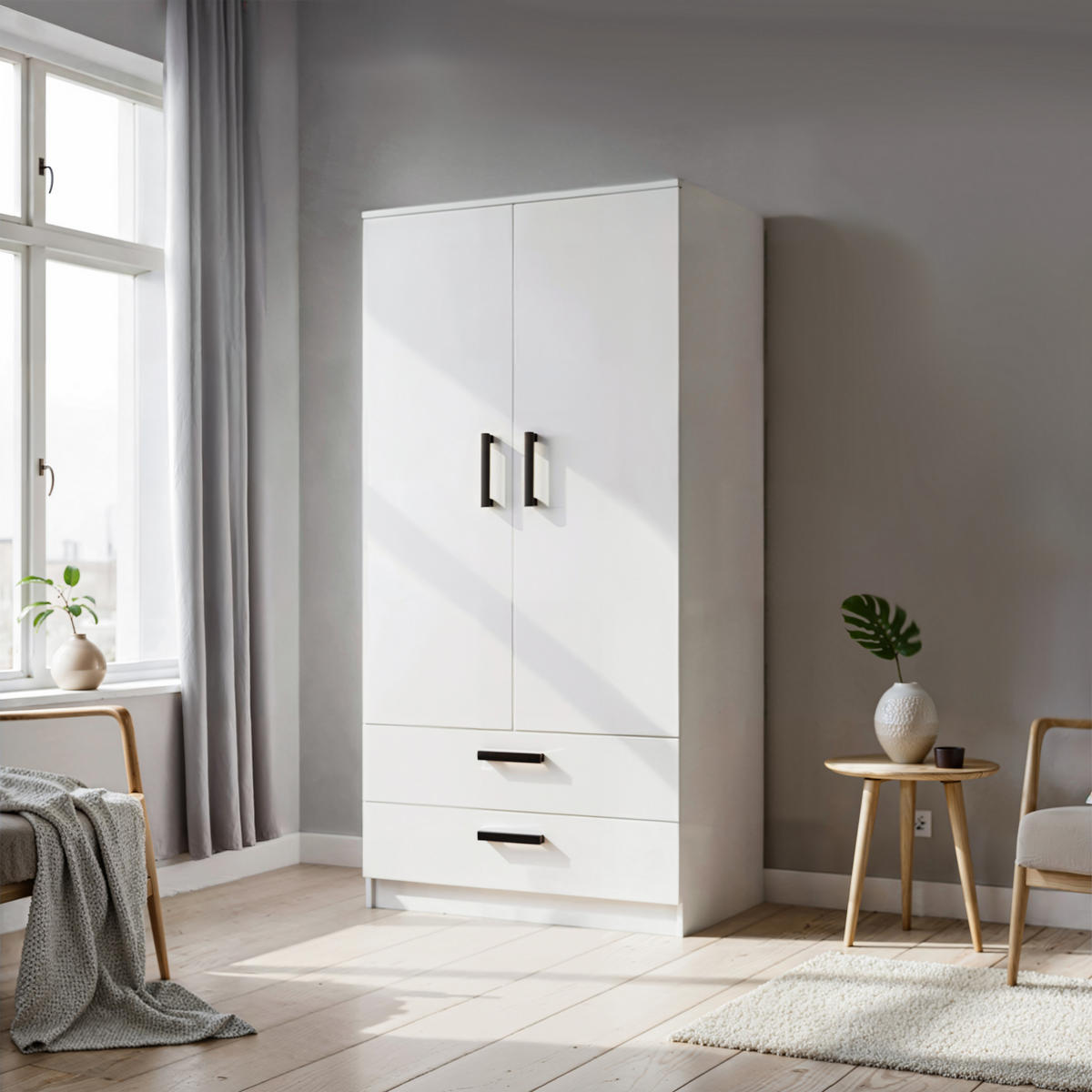 DREHTÜRENSCHRANK DOVI 90/180/50 cm 2-türig Weiß - Weiß, Holzwerkstoff (90/180/50cm) - MASSENO