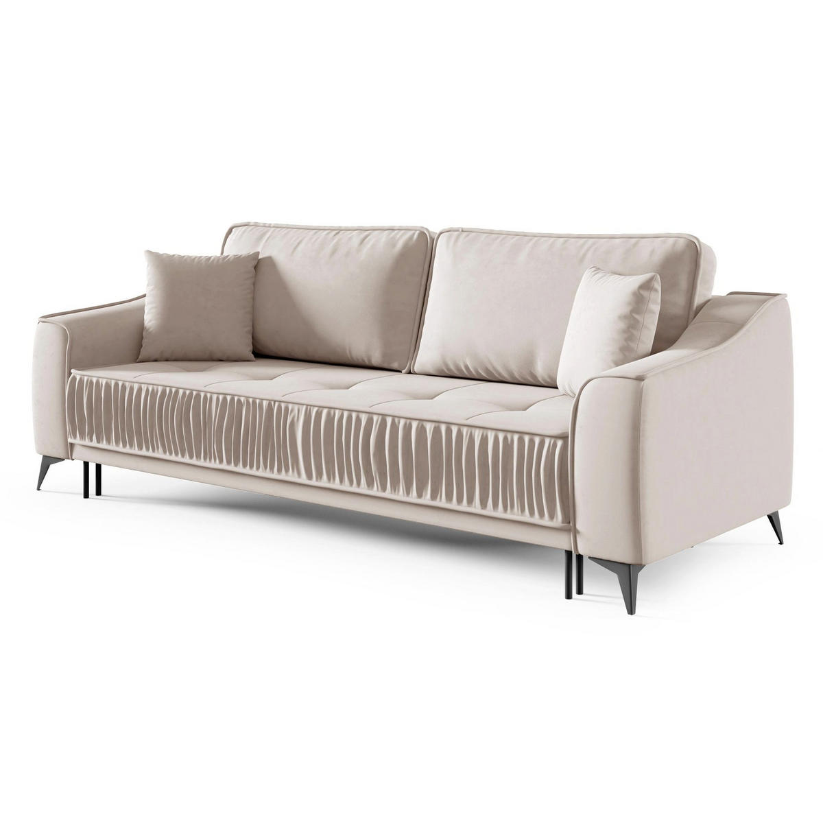 3-SITZER SCHLAFSOFA Louisos Samt Hellbeige - Ecru/Schwarz, Textil/Metall (249/100/100cm) - Selsey