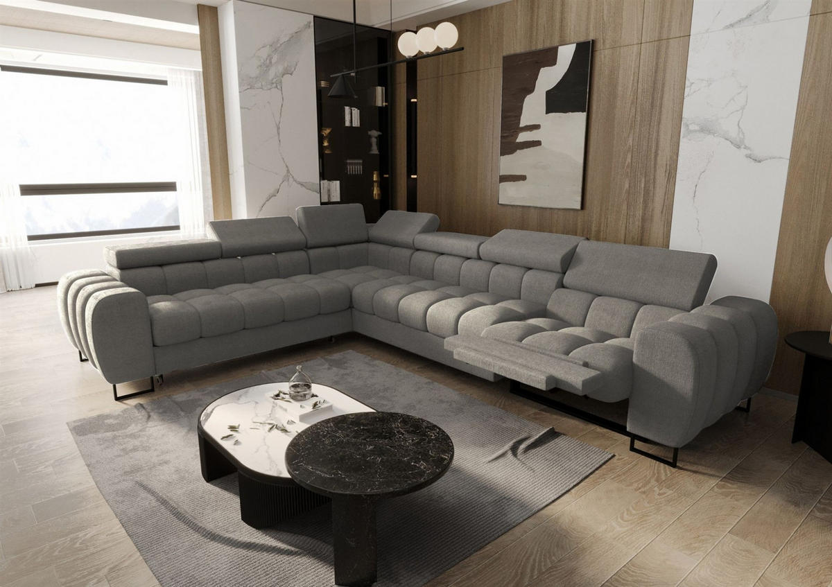 ECKSOFA Bastien Relax - Grau, Holzwerkstoff/Textil (260/330cm) - Fun Möbel