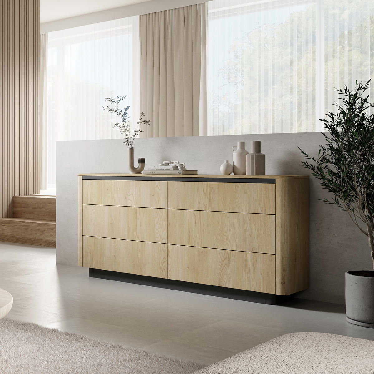 SIDEBOARD OMBRA 163,2/82,9/38,1cm mit 6 Schubladen Türen Eichefarben - Eichefarben, Holzwerkstoff (163.2/82.9/38cm) - MASSENO