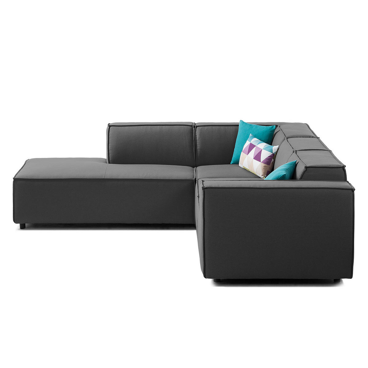 ECKSOFA mit Ottomane - Anthrazit/Schwarz, Kunststoff/Textil (260/234cm) - home24