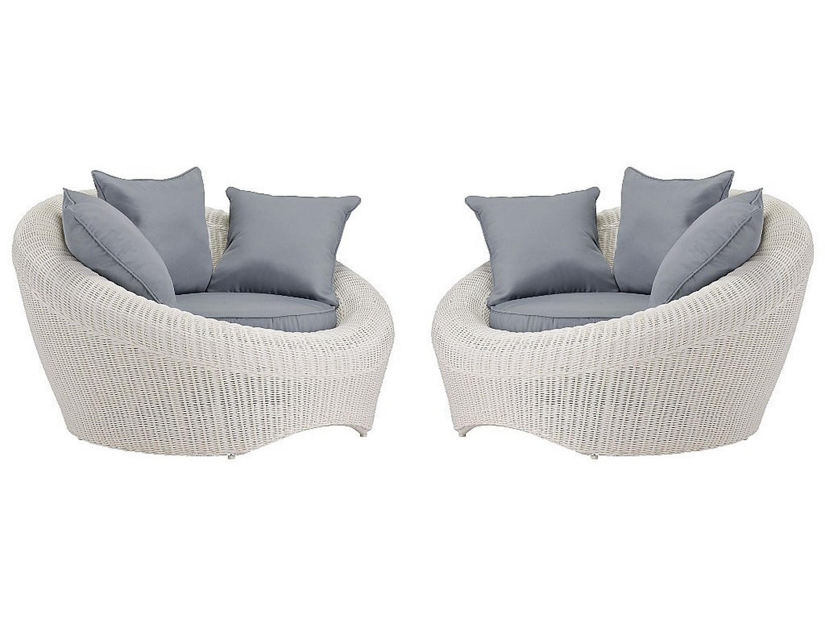 GARTENSITZGRUPPE im Set - 5 -Sitzer - Harz - elfenbeinfarben - WHITEHEAVEN - Weiß, Glas - Vente-Unique