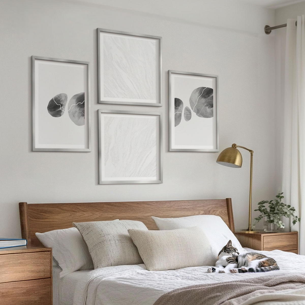 WANDBILDER 4er Set - 50x50 cm & 40x60 cm Silberner Rahmen - Abstrakte Kunst, Farbspritzer - Silberfarben, Kunststoff (50/50cm) - ArtPrintCave