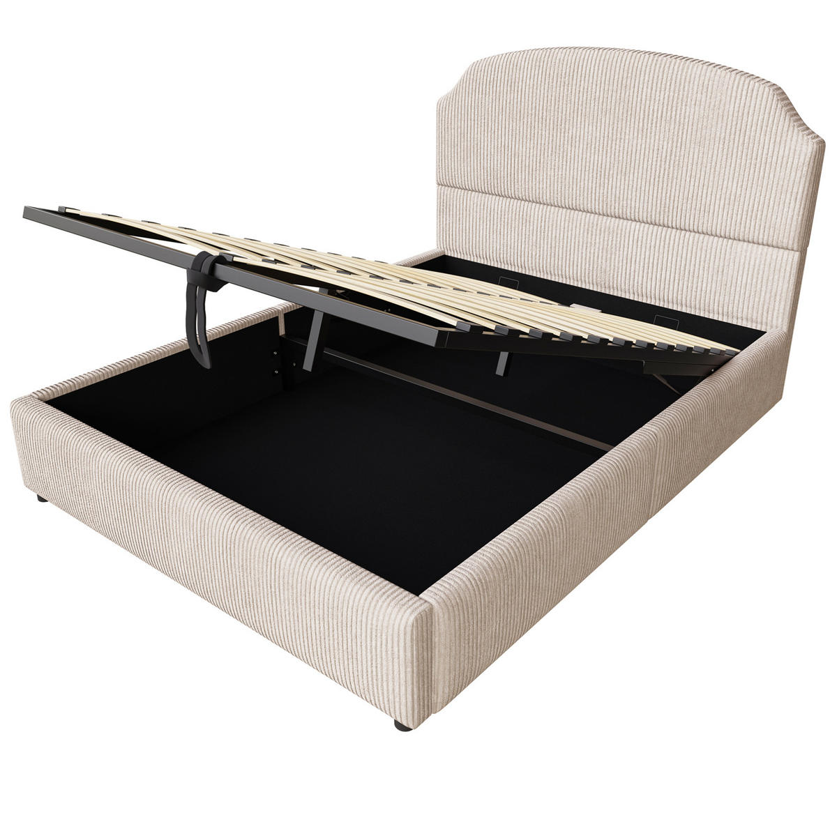 POLSTERBETT aus Plüschstoff 140x200 cm Beige mit hydraulischem Bettkasten und großem Kopfteil - Beige, Textil (140/200cm) - Modfu