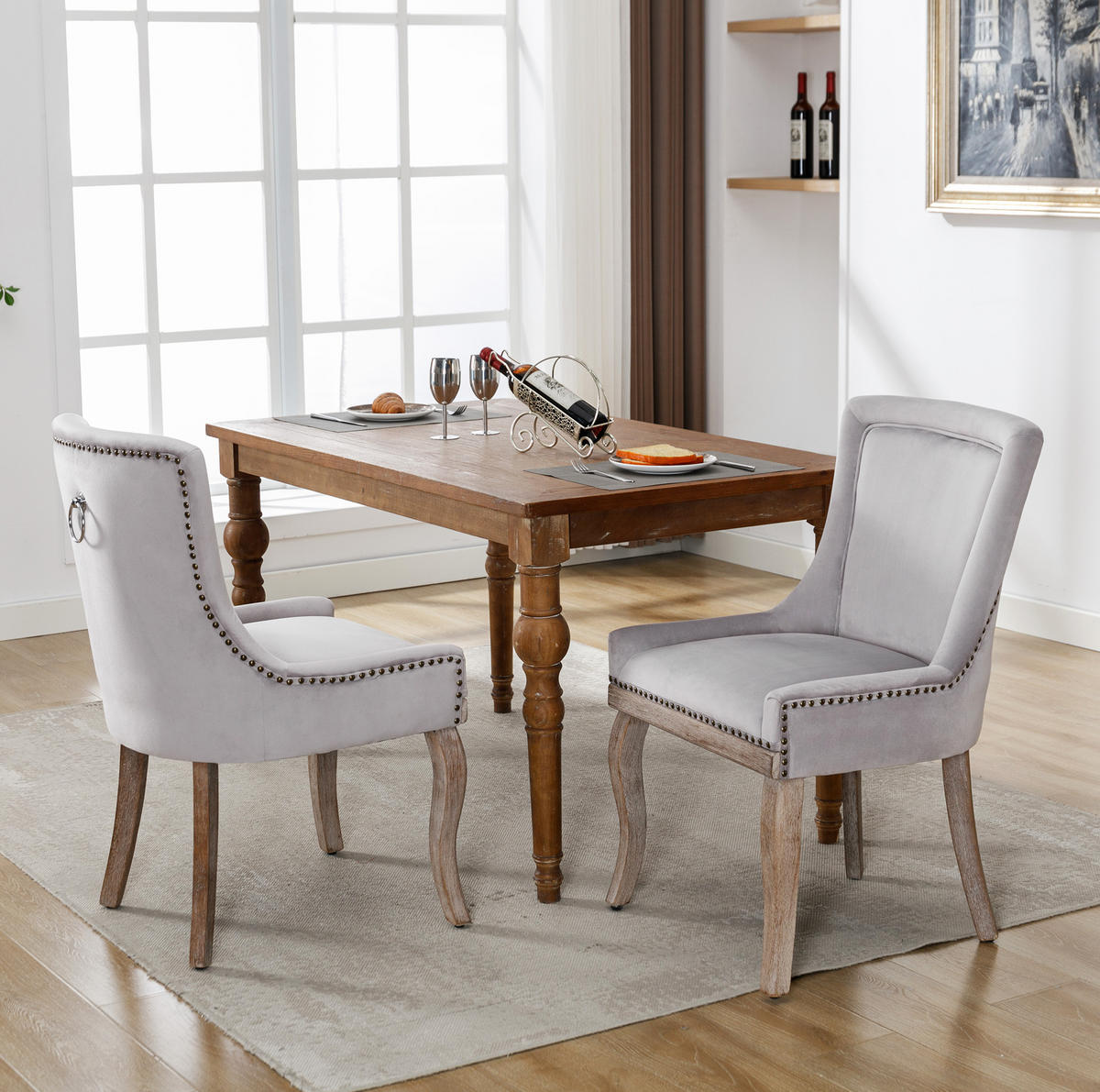 ESSZIMMERSTUHL gepolstert Samt Grau mit Massivholzrahmen 2er-Set - Grau, Holz (61/91/55cm) - Meubliv