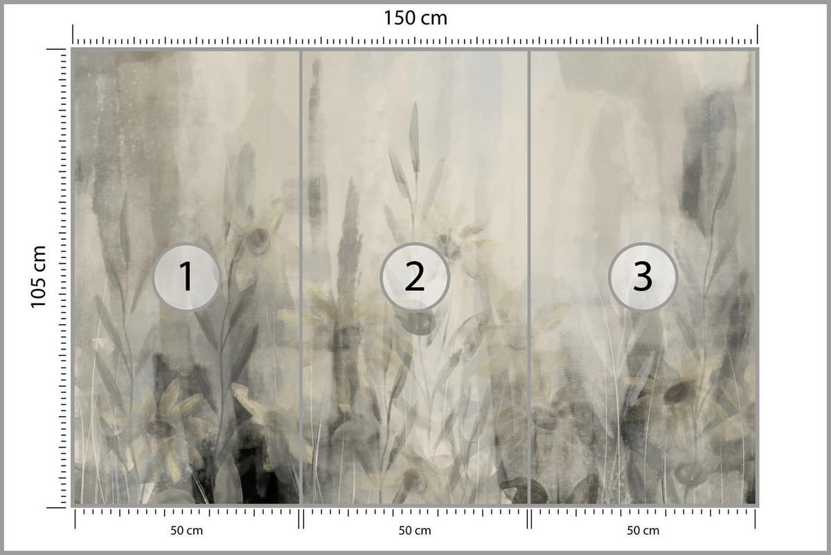 FOTOTAPETE Aquarell Blumen Blätter Abstraktion Vintage 150x105 - Beige/Grau, Papier (150/105cm) - Muralo