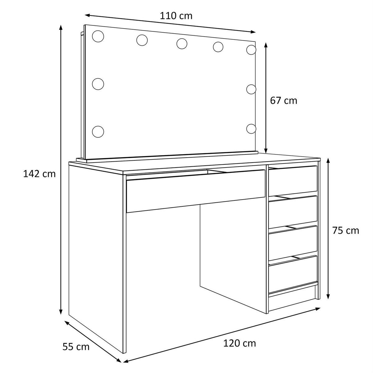 SCHMINKTISCH MADA ELITE Weiß / Weiß hochglanz mit Spiegel und Beleuchtung - Weiß Hochglanz, Holzwerkstoff (120/142/55cm) - Lookway