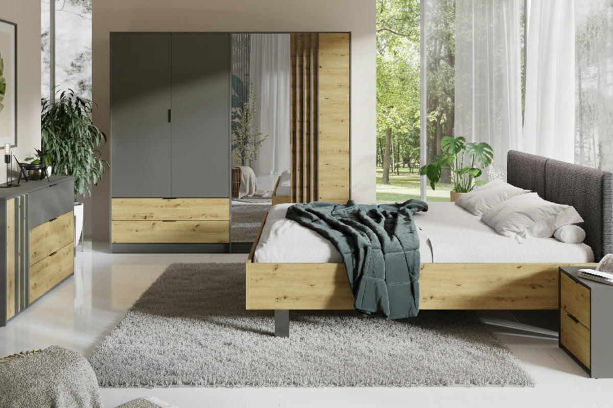 BETT RON 180/200 cm in Graphit / Artisan Eiche - Graphitfarben/Eiche Artisan, Holzwerkstoff (180/200cm) - Deine Möbel 24