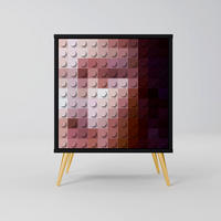 SIDEBOARD CONSTRUCTIVE ART, Schwarz, 57,5x42x75,5 cm, Goldfarbene Metallfüße - Goldfarben/Multicolor, Holzwerkstoff/Metall (57.5/75.5/42cm) - SpaceRebels