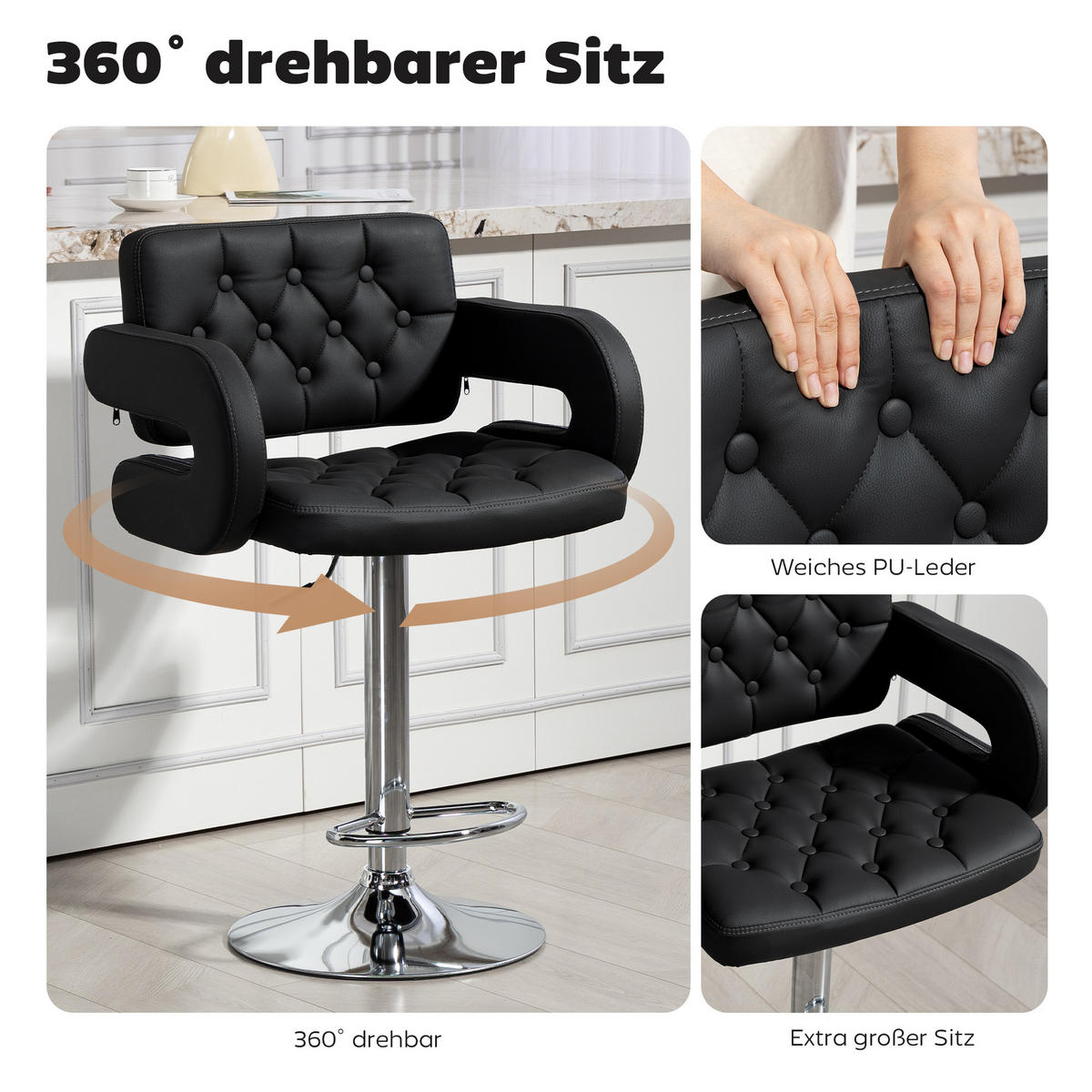BARHOCKER DE-08045 höhenverstellbar, 360° drehbar Schwarz - Schwarz, Metall (50/113/61cm) - ComfortXL