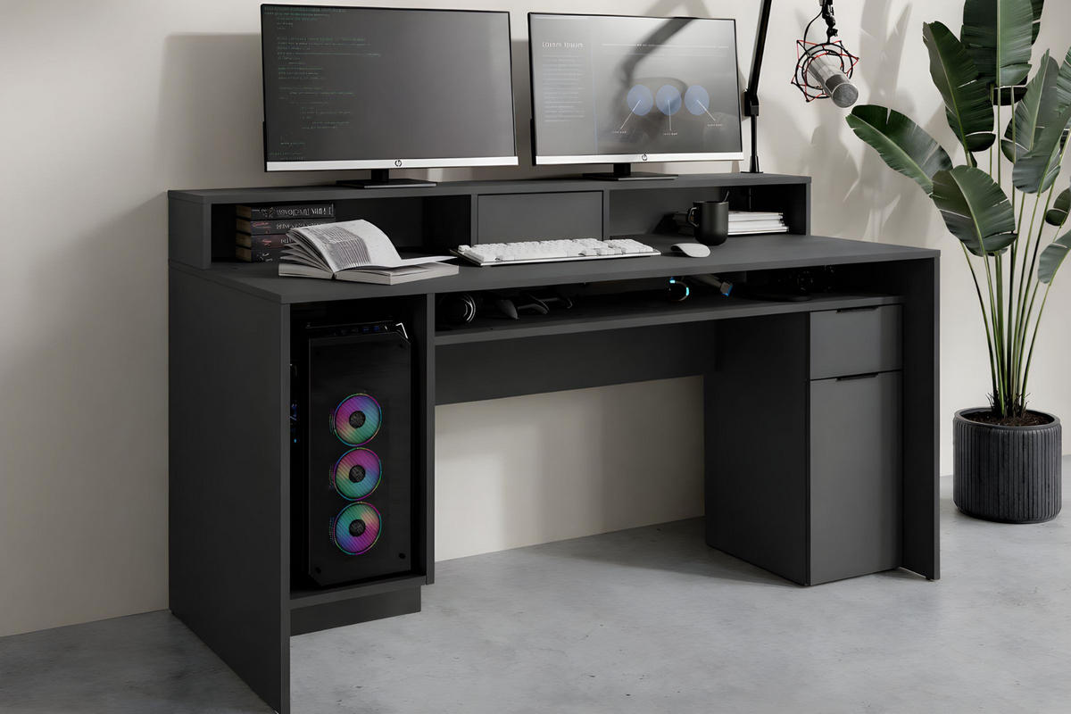 GAMINGTISCH ROX 160 cm breit in Graphit - Graphitfarben, Holzwerkstoff (70/160/92cm) - Deine Möbel 24