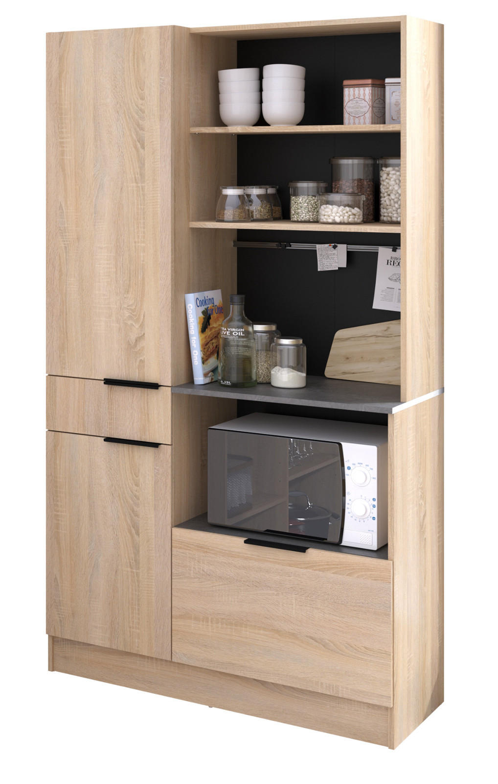 BUFFET Küche Eiche, grau 100 cm Küchenschrank mit viel Stauraum - Eichefarben/Schwarz, Holzwerkstoff/Metall (100/186/186cm) - Parisot Meuble