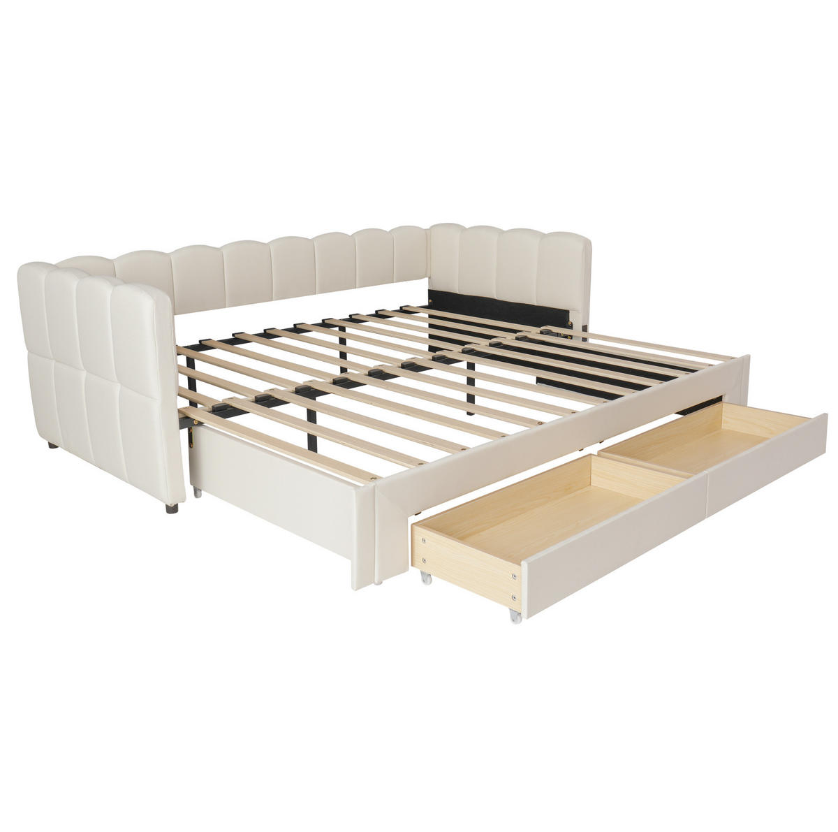 POLSTERBETT aus Leinen 90x200 cm in Beige mit Ausziehfunktion - Beige, Textil (90/200cm) - Modfu