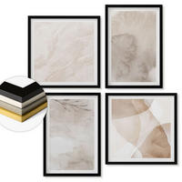 WANDBILDER 4er-Set - 50x50 cm & 40x60 cm Schwarzer Rahmen - Aquarellfarben, Boho-Texturen - Schwarz, Kunststoff (50/50cm) - ArtPrintCave