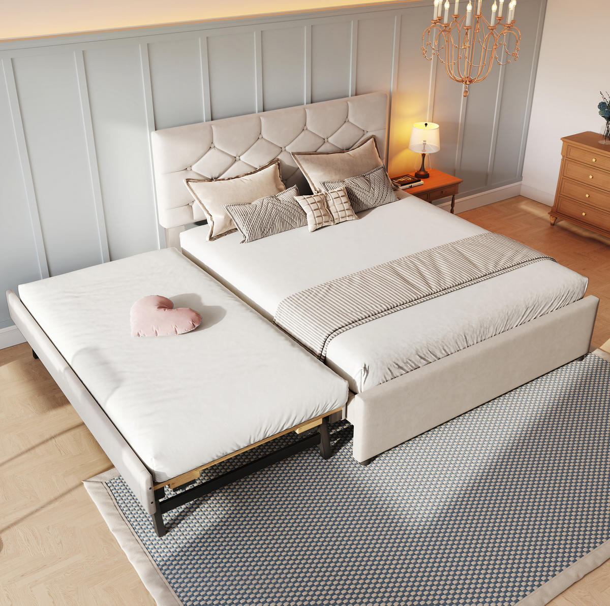POLSTERBETT mit Ausziehbett und Lattenrost 140x200 cm Samt Beige - Beige, Metall (140/200cm) - Beauniv