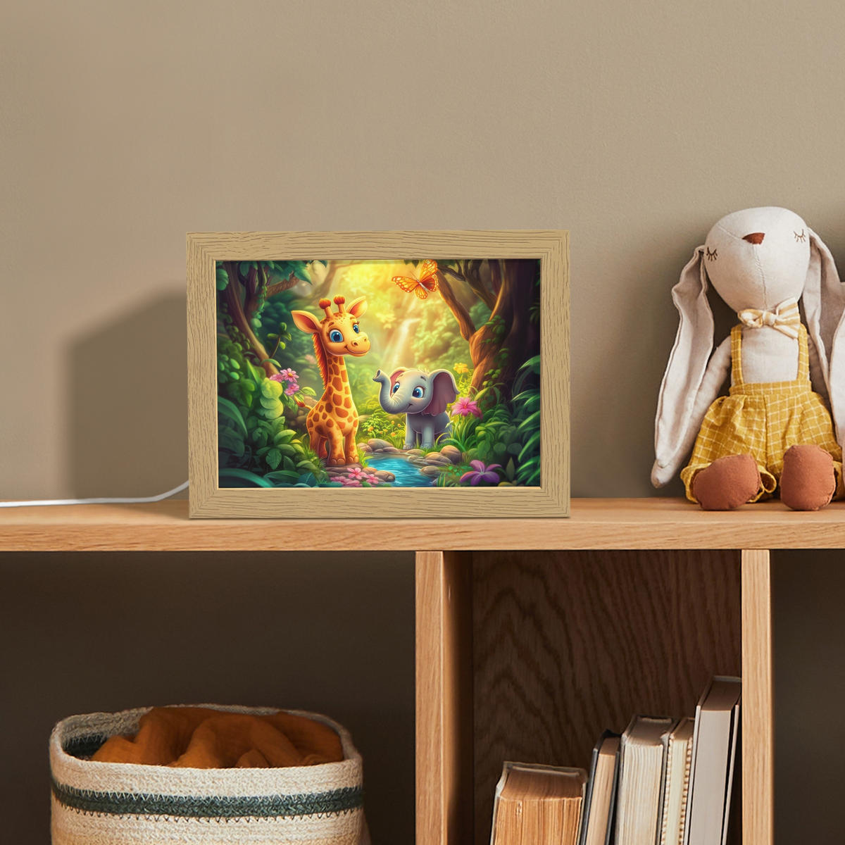 NACHTTISCHLAMPE Giraffe - Elefant - Blumen - Dschungel 20x15 cm - Grün, Holzwerkstoff (8/20/15cm)