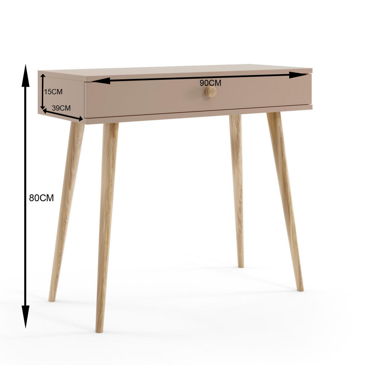 SCHMINKTISCH Ikon, Beige, Schreibtisch, Konsole, Mit Schublade, Auf Hohen Holzbeinen - Beige, Holzwerkstoff (39/90/80cm) - Bettso