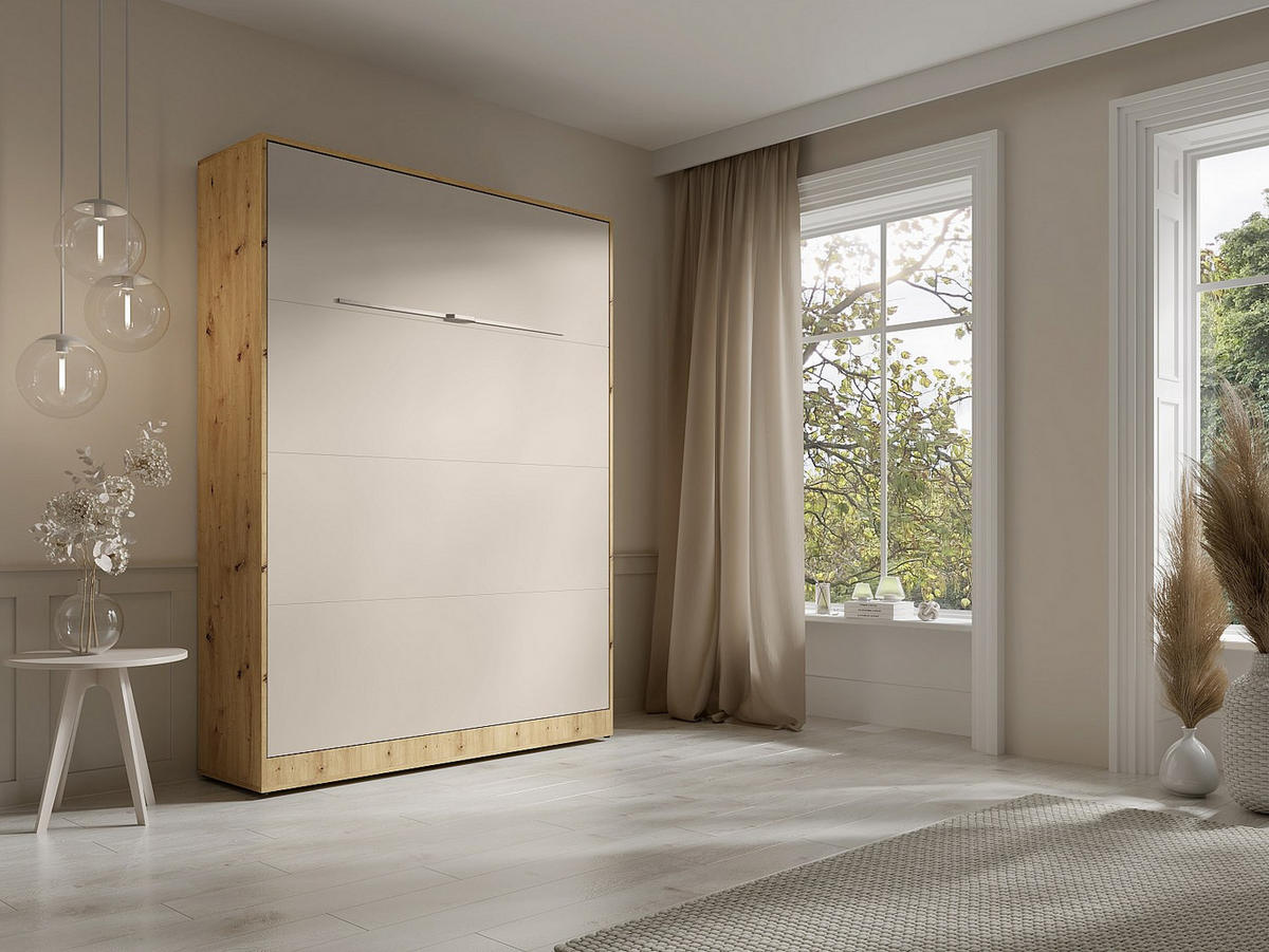 SCHRANKBETT - 2 Personen - holz - beige, naturfarben hell Rapili - Beige/Naturfarben, Holz/Metall (140/200cm) - Vente-Unique