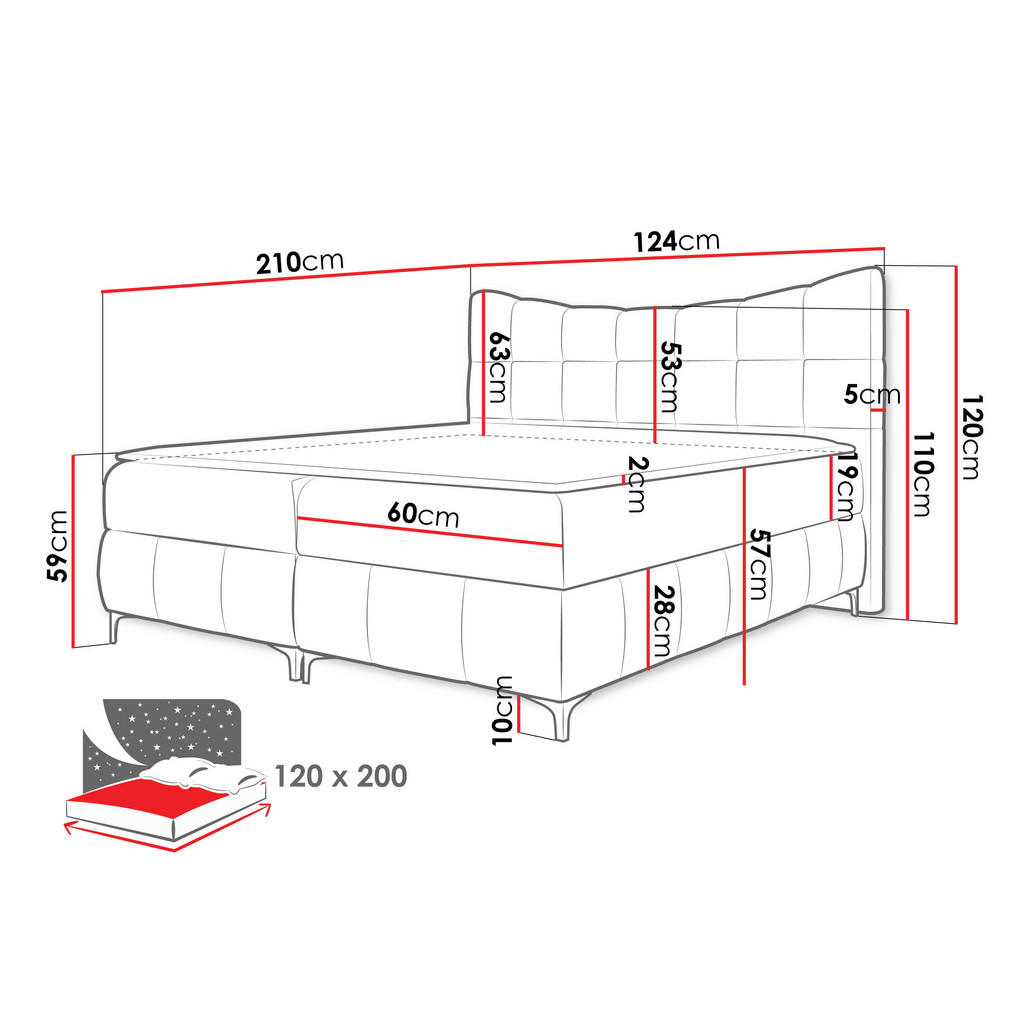 Thumbnail - Mirjan24 Boxbett, Rosa, Textil, Kiefer, H3, Höhe ca. 19 cm, Rechteckig, 120x200 cm, Schlafzimmer, Betten, Boxspringbette...