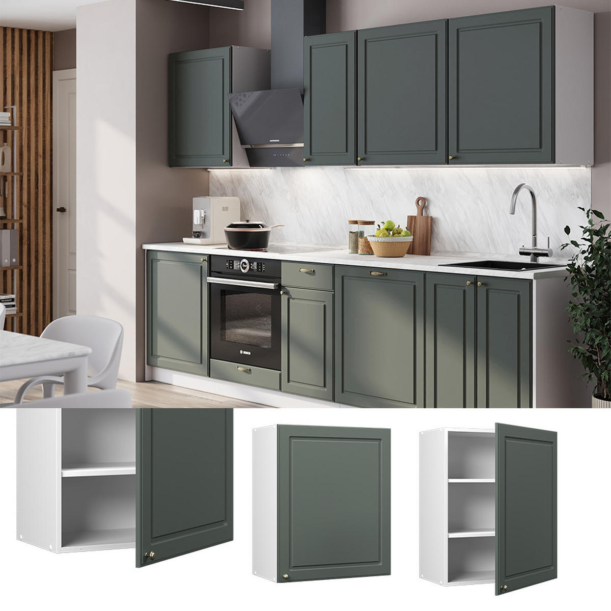 HÄNGESCHRANK Fame-Line, Grün-Gold Landhaus, 60 cm - Weiß/Grün, Holzwerkstoff (60/72/34.1cm) - Vicco