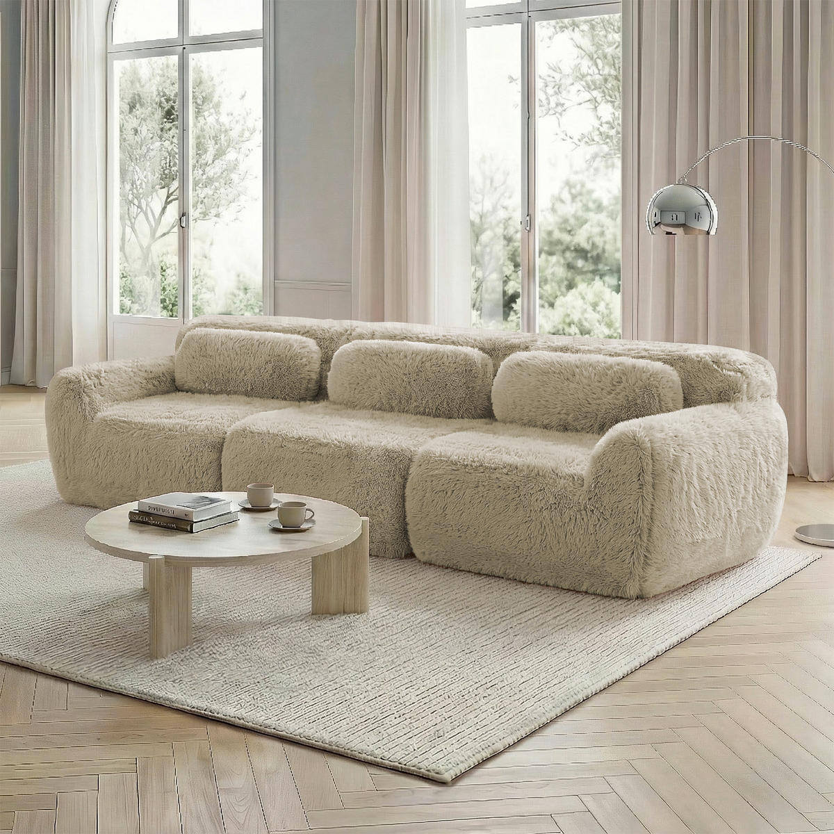 SOFA 3-Sitzer aus Plüsch mit modularem Design & rutschfester Basis, beige - Beige, Textil (104/73/291cm) - Luhomfu