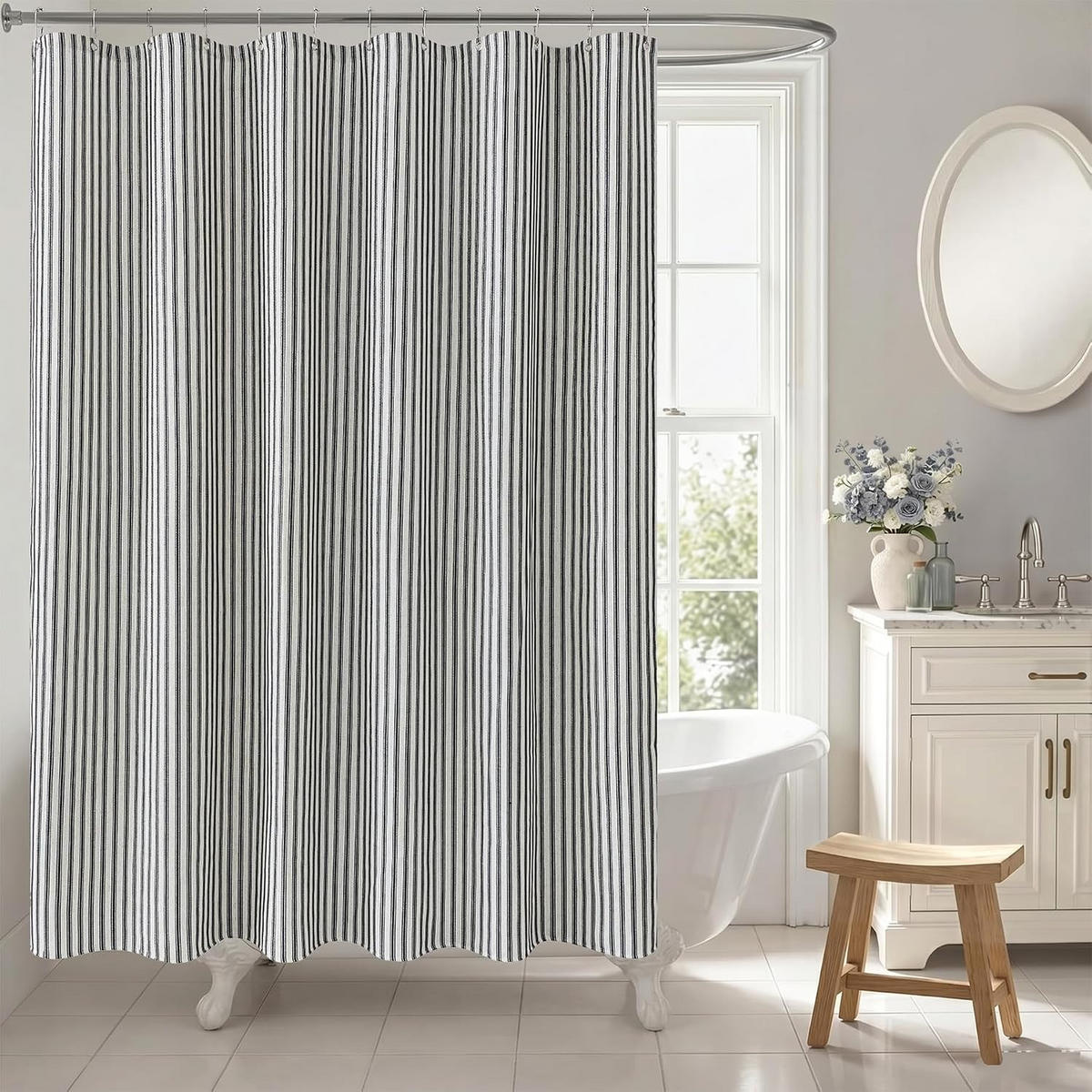 DUSCHVORHANG, schwarz-weiß gestreiftes Muster, 180 x 200 cm - Schwarz, Textil (200/180cm)