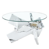 COUCHTISCH aus MDF und Glas Ø79x45 cm in Weiß mit Kreuzgestell - Weiß, Glas (79/79/45cm) - Modfu