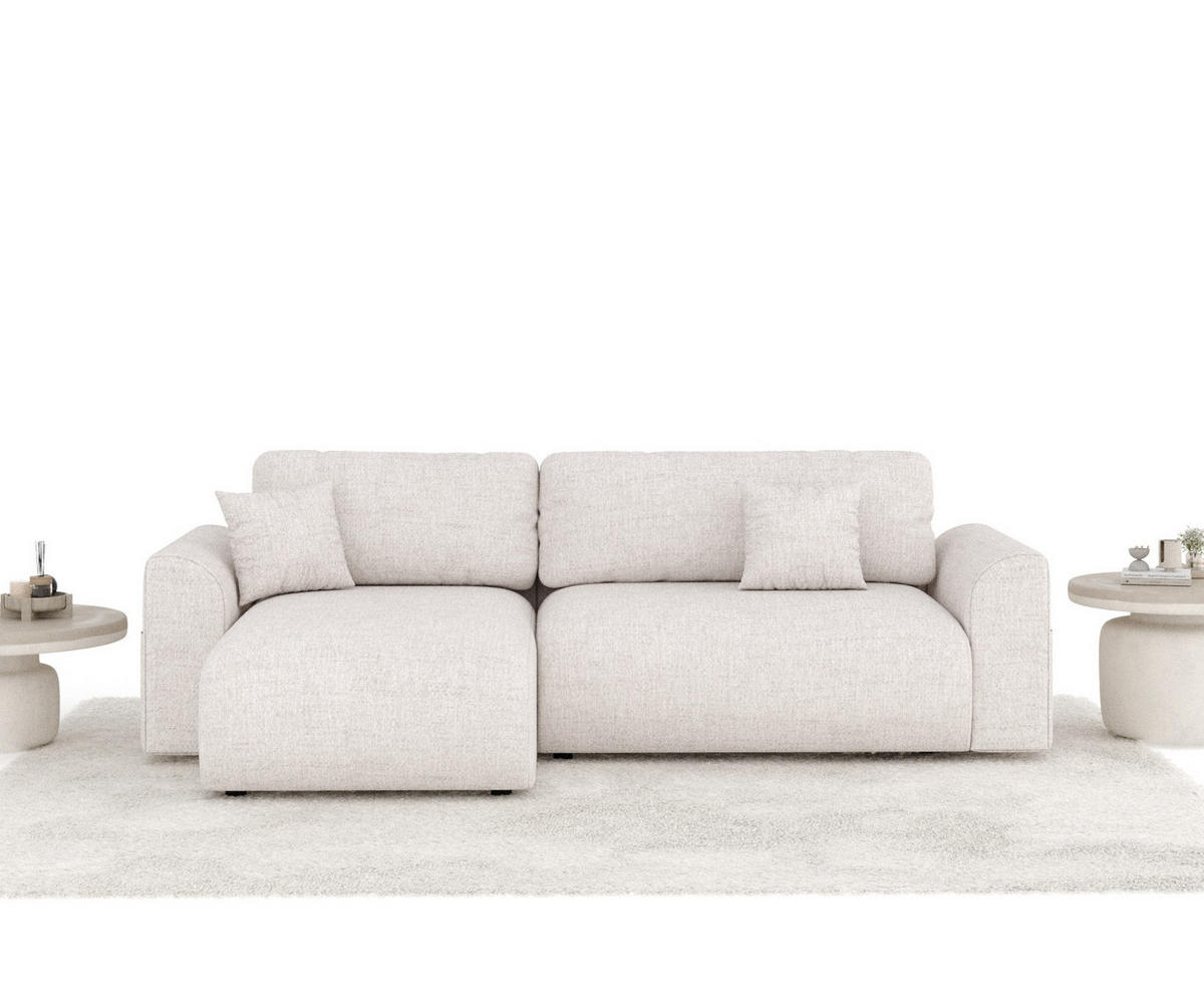 ECKSOFA MIT SCHLAFFUNKTION Bodega Beige Webstoff - Beige/Schwarz, Holz/Holzwerkstoff (235/138cm) - Maison de Reve