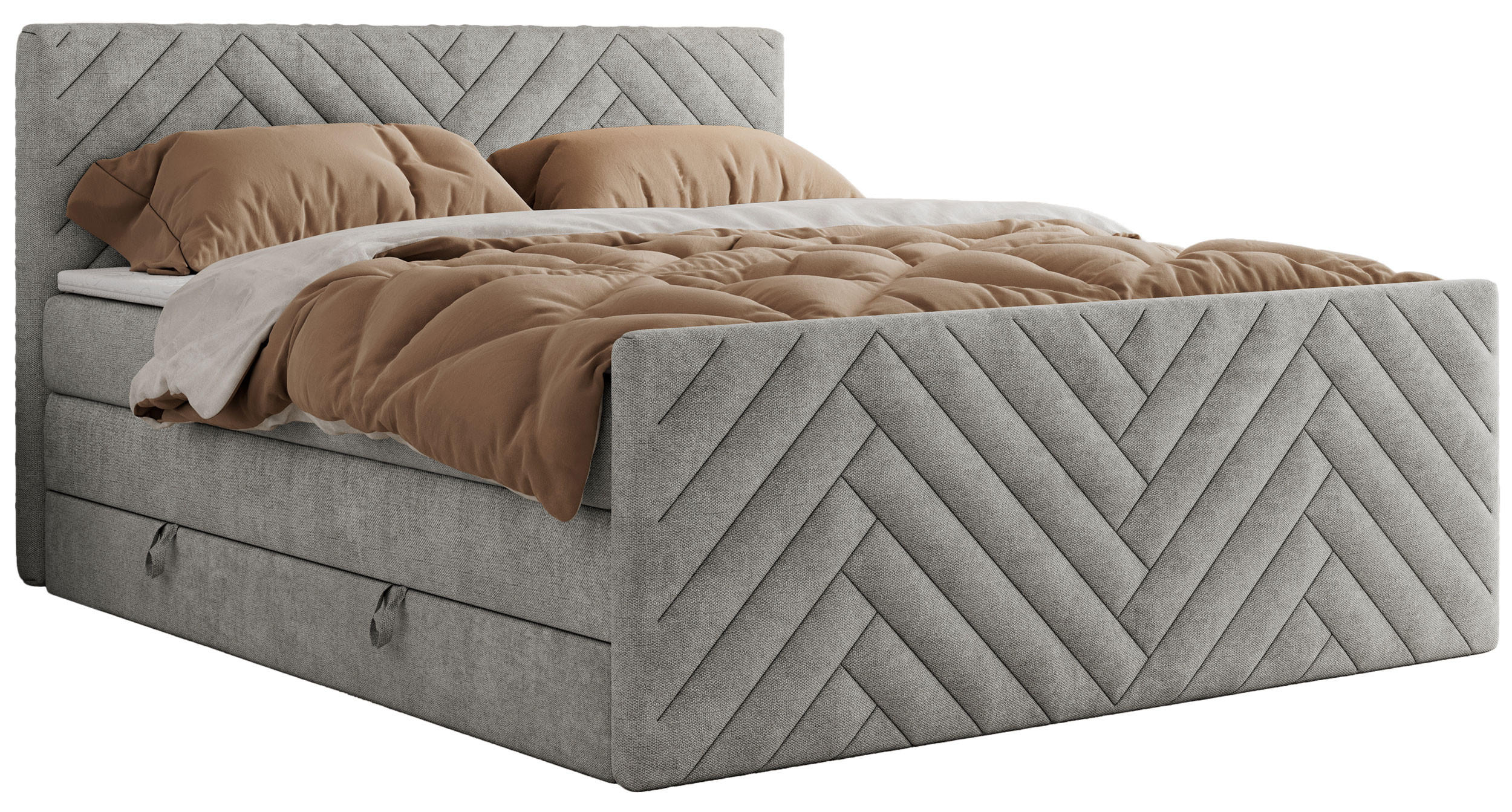 BOXSPRINGBETT PARIS KING DUO - 120/200 - Hellgrau Struktur - H3 - Hellgrau, Holz/Textil (120/200cm) - MKS