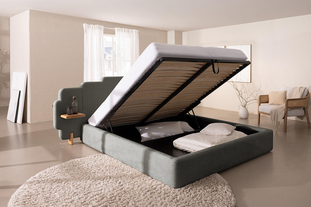 POLSTERBETT - Chenille - Dunkelgrau, Textil (140/200cm) - home24