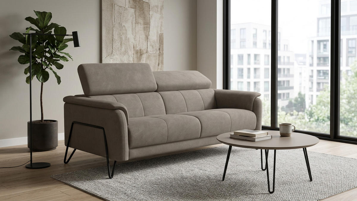 SOFA RODEN 3-Sitzer, beige, Veloursstoff - Beige, Holz/Textil (194/82/103cm) - Wozimo
