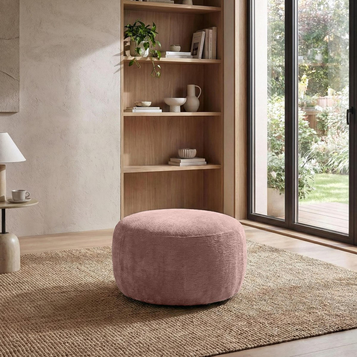 HOCKER Nano mit runder Form, 80x80 cm, Rosa - Rosa, Textil (80/48/80cm) - Beautysofa