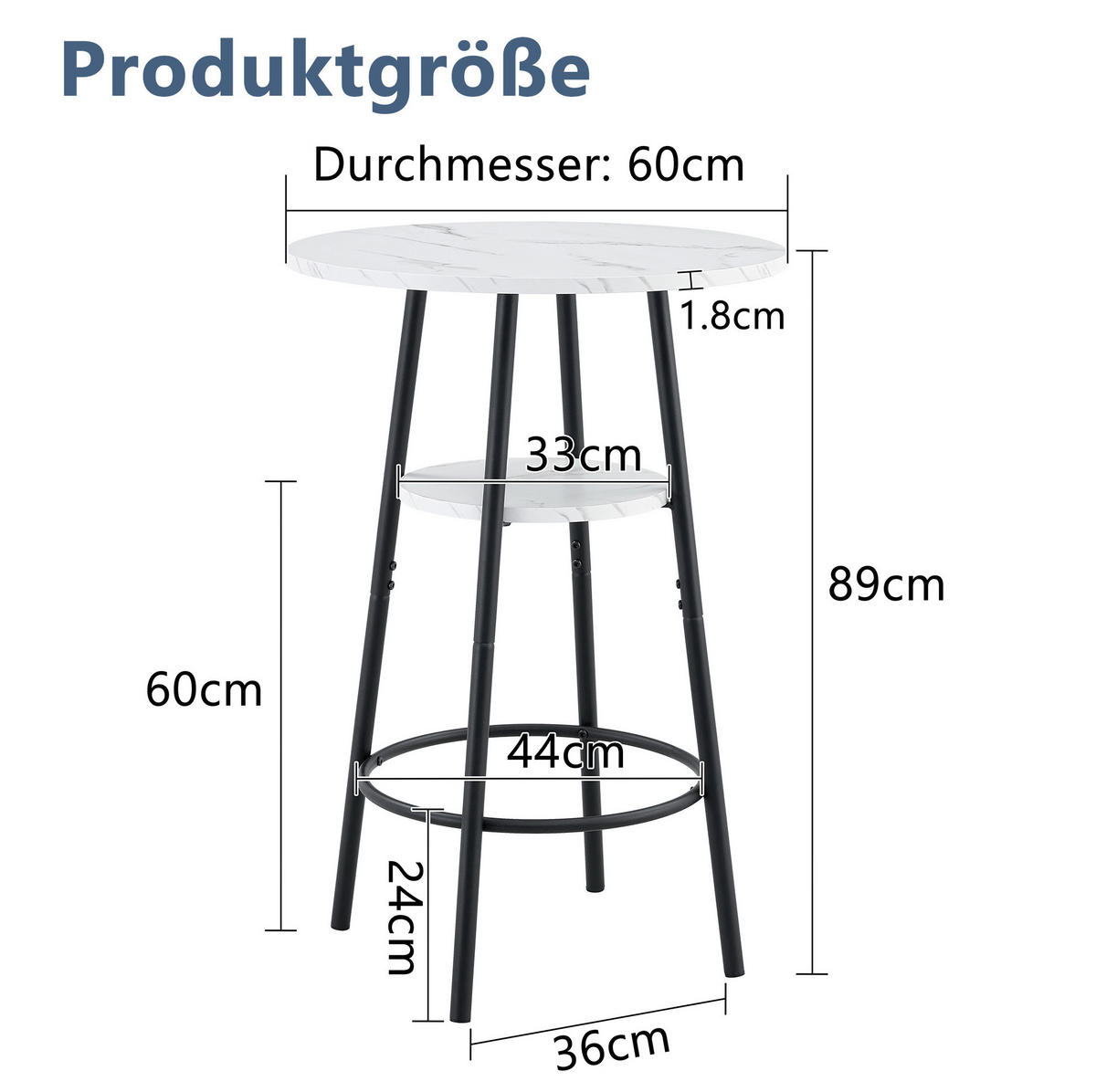 BAROVÝ stůl 60/60/89 cm s odkládací policí a deskou v mramorovém dekoru, Bílá - bílá, kompozitní dřevo (60/60/89cm) - Redom