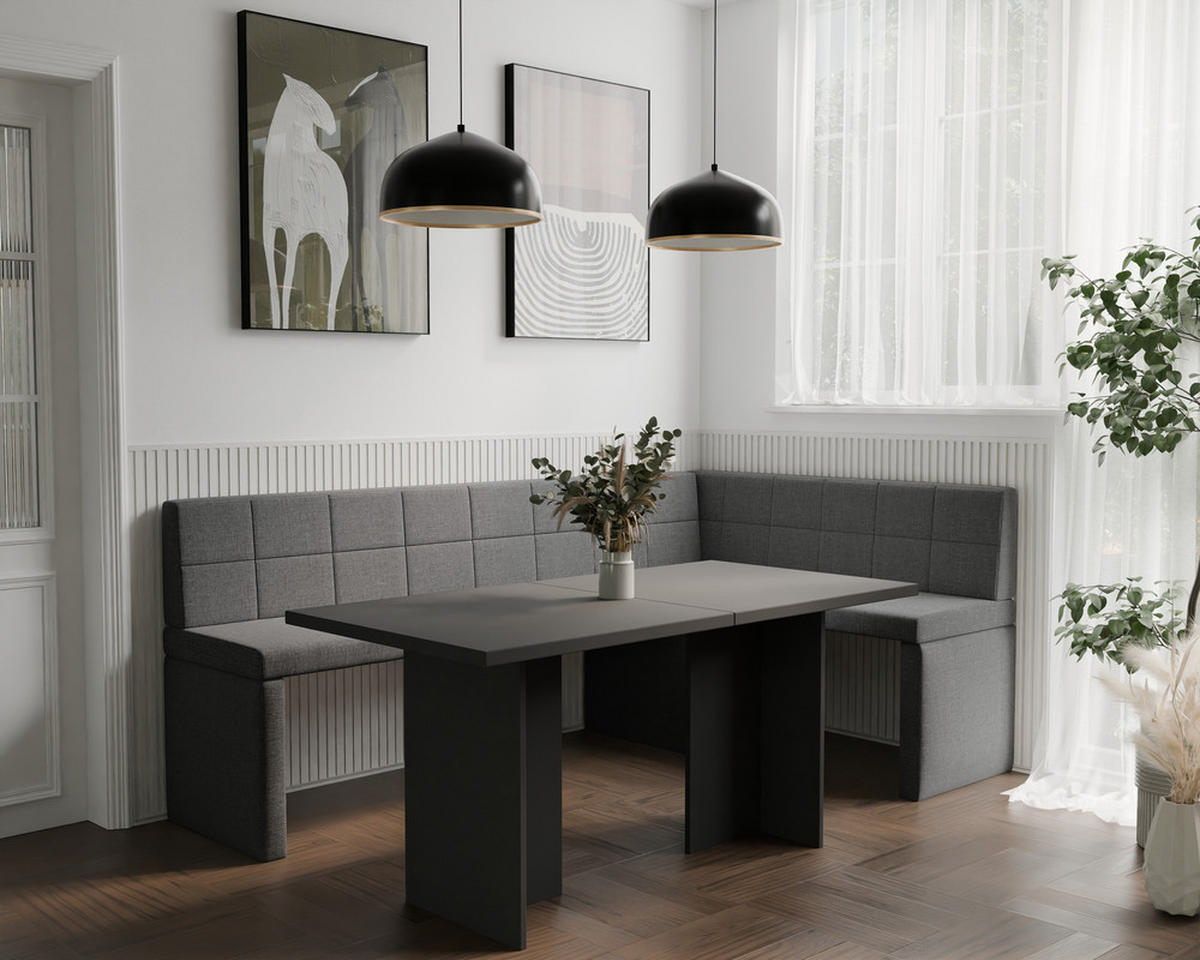 ECKBANK rechts MELVIN Webstoff, 128/168 cm Dunkelgrau - Dunkelgrau, Holz/Textil (128/168cm) - Idohome