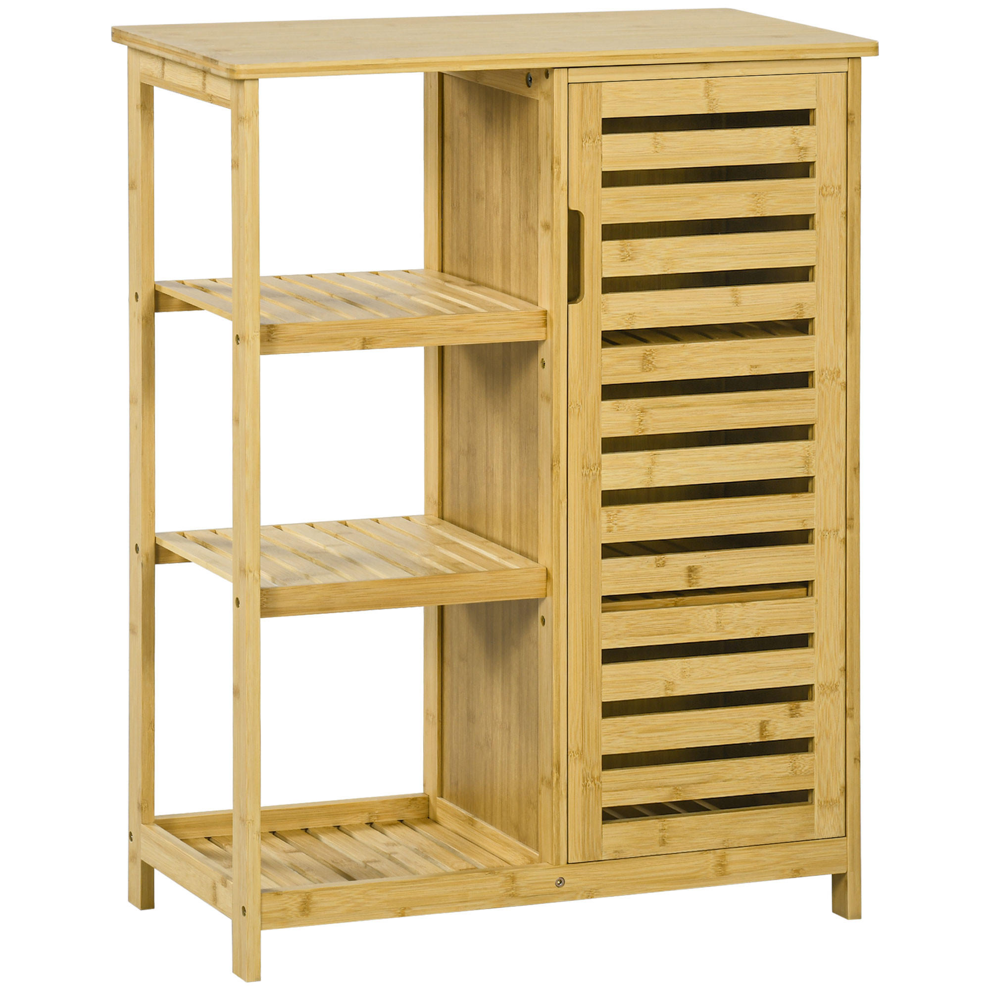 BADSCHRANK mit Schrankfach, 3 Offenen Ebenen, mit Kippschutz, Natur - Naturfarben, Holz (33/87/66cm) - Kleankin