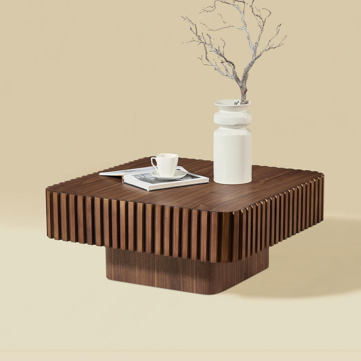 COUCHTISCH 80/80 cm in Walnussfarben aus MDF und Massivholzrahmen - Walnussfarben, Holzwerkstoff (80/80/35cm) - BEAOK