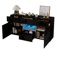 SIDEBOARD aus Spanplatte 140x40x70 cm Schwarz und Naturholzfarbe mit LED-Beleuchtung - Schwarz, Holzwerkstoff (140/70/40cm) - IVMEU